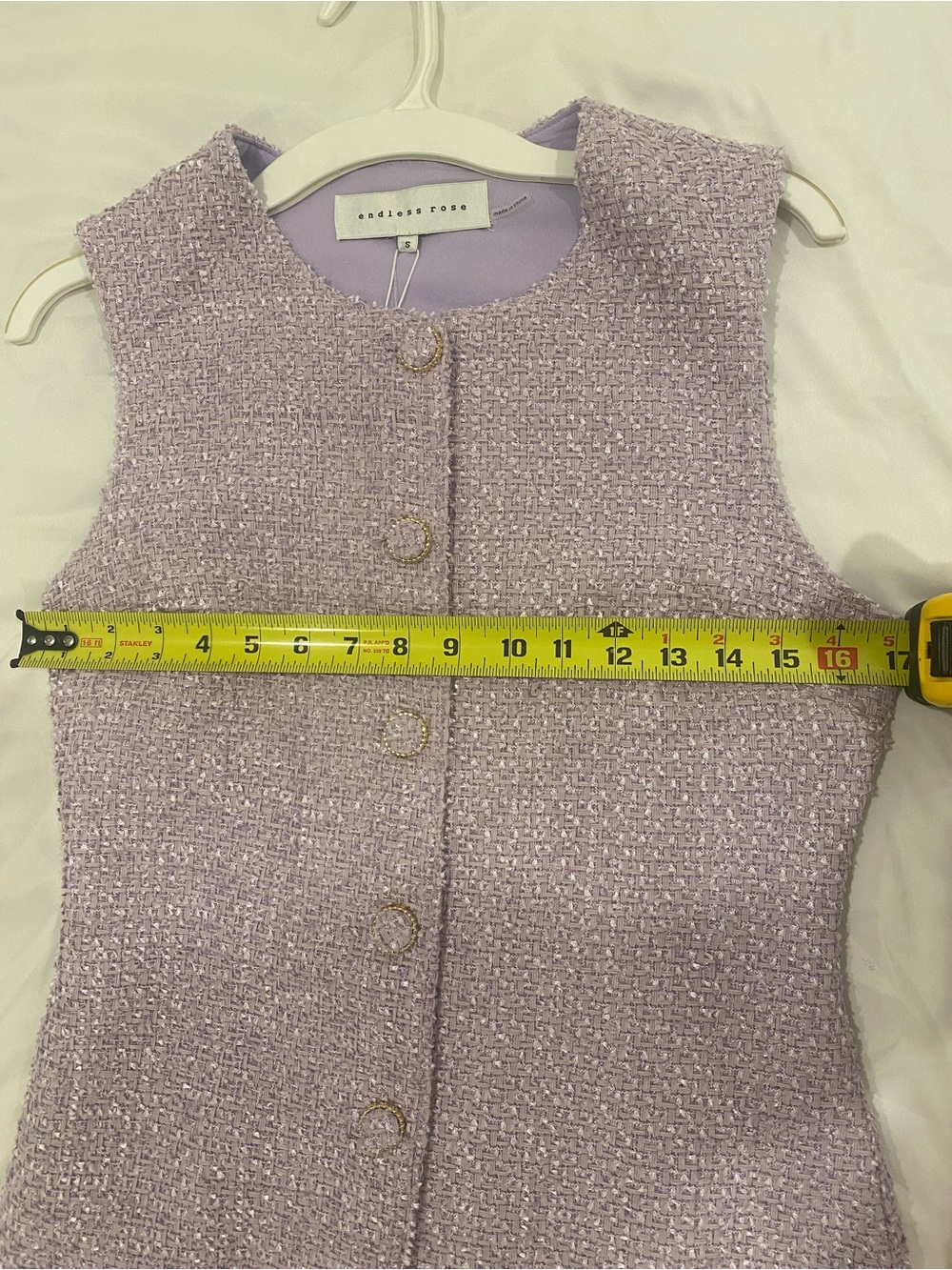 Sleeveless Lavender Tweed Button-Front Dress - Picture 6 of 7